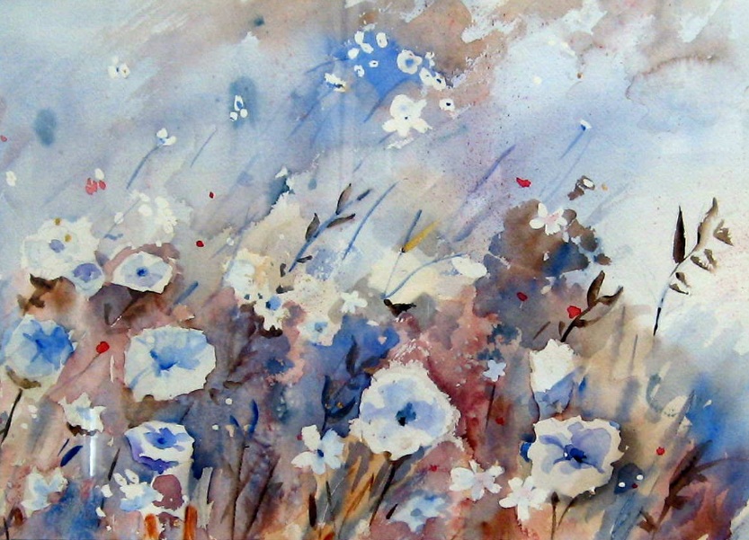 Blue Wild Flowers Watercolor Painting