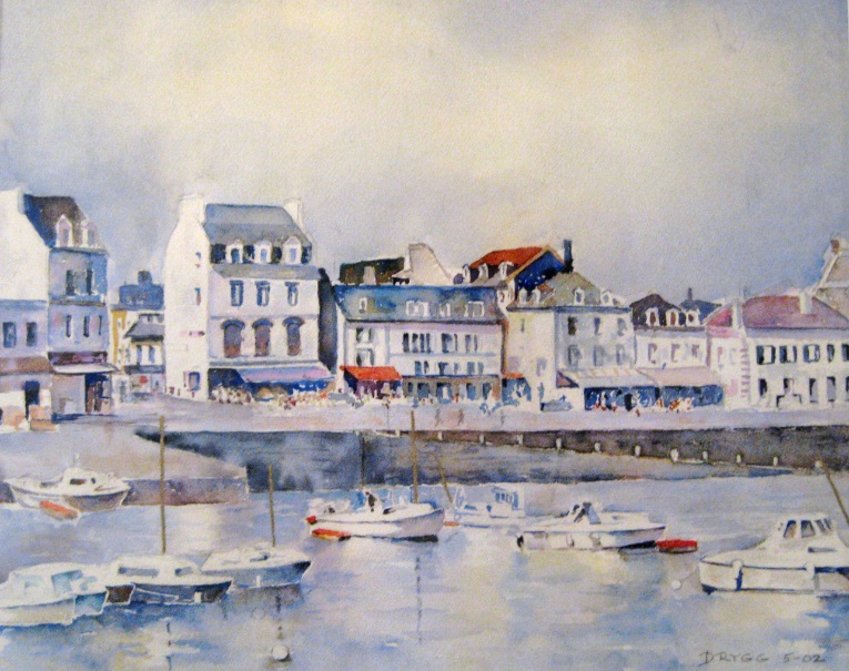 Town on The Water Watercolor Painting